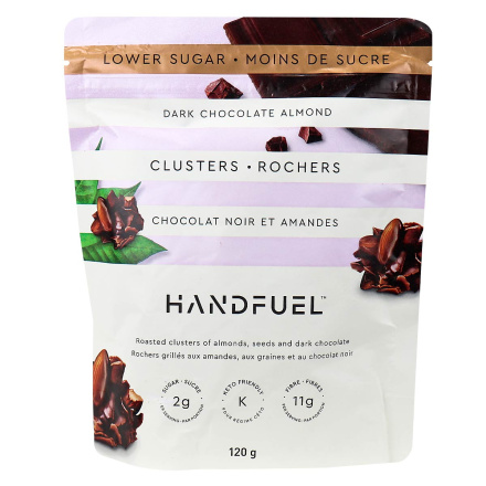 Front of Handfuel Low-Sugar Clusters Dark Chocolate Almond, 120g