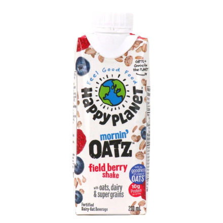 Front of Happy Planet Mornin' Oatz Field Berry Shake