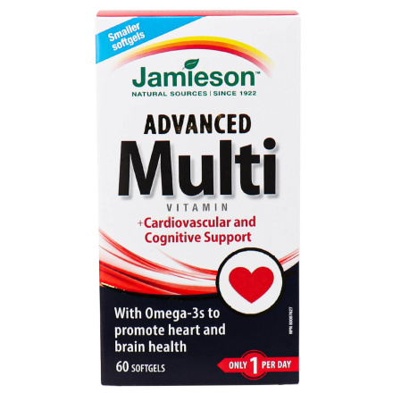 Front of Jamieson Vitamins Advanced Multivitamin + Cardiovascular And Cognitive Support, 60 Softgels