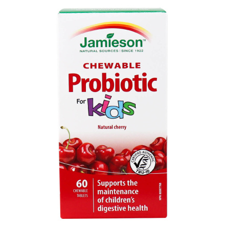 Front of Jamieson Vitamins Chewable Probiotic For Kids Natural Cherry, 60 Tablets