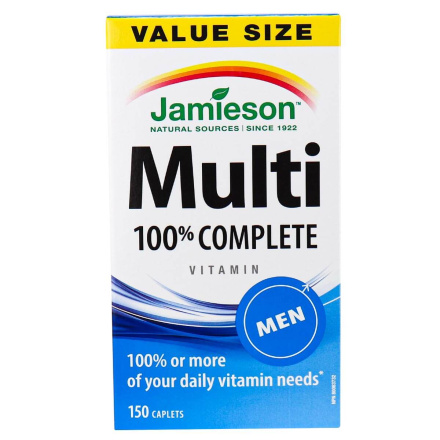 Front of Jamieson Vitamins 100% Complete Multivitamin For Men, 150 Caplets