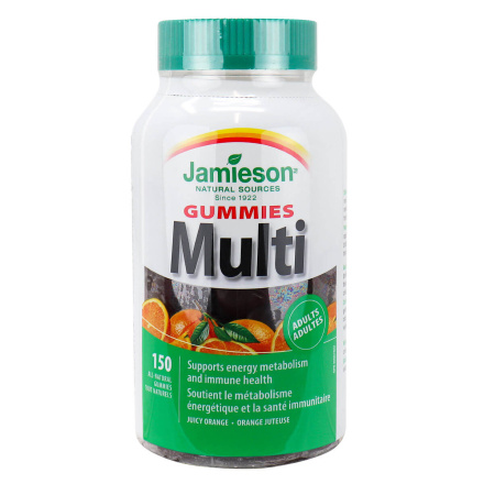 Front of Jamieson Vitamins Multivitamin Gummies For Adults Juicy Orange, 150 Gummies
