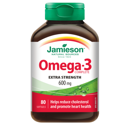 Front of Jamieson Vitamins Extra Strength Omega-3 Complete, 80 Softgels