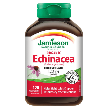 Front of Jamieson Vitamins Extra Strength Organic Echinacea, 120 Capsules