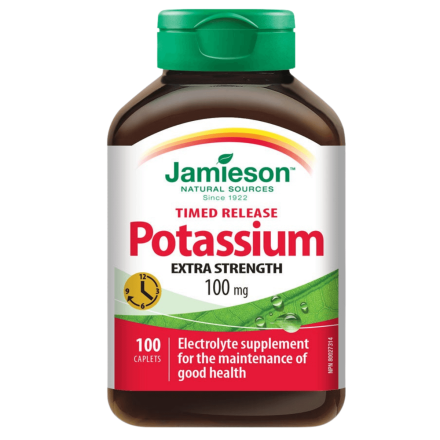 Front of Jamieson Vitamins Extra Strength Time Release Potassium, 100 Caplets