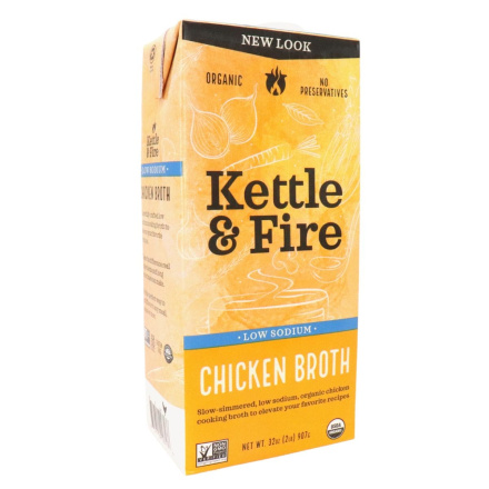 Front of Kettle & Fire Low Sodium Free-Range Chicken Cooking Broth, 907g