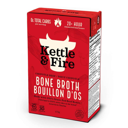 Front of Kettle & Fire Beef Bone Broth Chipotle, 480ml