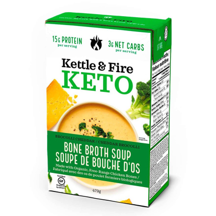 Front of Kettle & Fire Broccoli Cheddar Keto Soup with Chicken Bone Broth, 479g