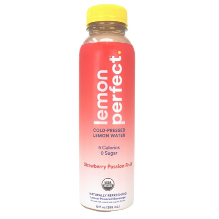 Front of Lemon Perfect Cold-Pressed Lemon Water Strawberry Passion Fruit 