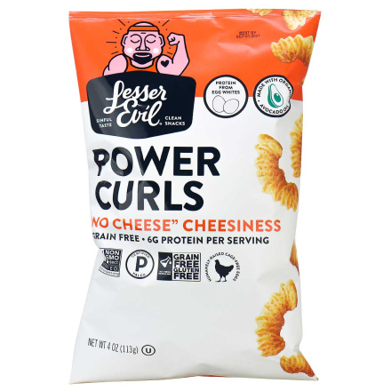 Front of Lesser Evil Paleo Power Curls No Cheese Cheesiness, 113g
