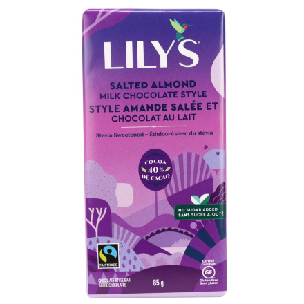 Front of Lily's Milk Chocolate Style Salted Almond, 85g