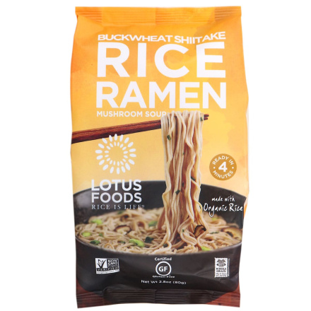 Front of Lotus Foods Buckwheat Shiitake Rice Ramen With Mushroom Soup, 80g