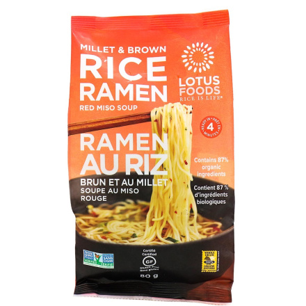 Lotus Foods Millet and Brown Rice Ramen Noodles With Miso Soup, 80g