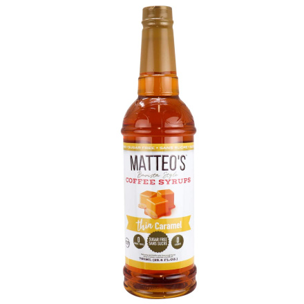 Front of Matteo’s Sugar Free Barista Style Coffee Syrups Thin Caramel, 750mL
