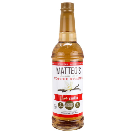 Front of Matteo’s Sugar Free Barista Style Coffee Syrups Thin Vanilla, 750mL