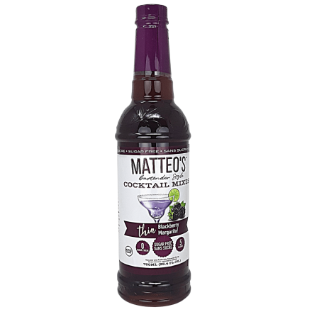 Front of Matteo’s Bartender Style Cocktail Mixes Thin Blackberry Margarita, 750mL