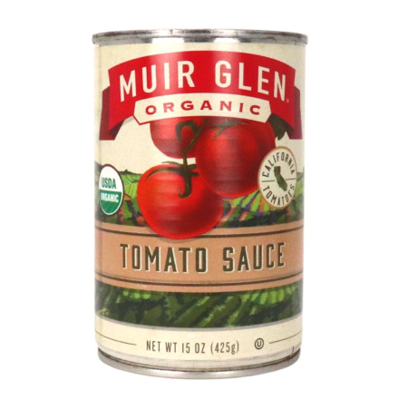 Front of Muir Glen Organic Tomato Sauce