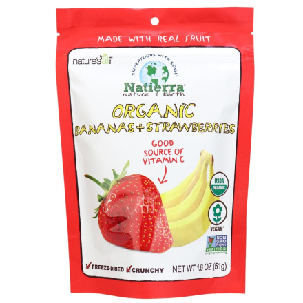 Front of Natierra Organic Freeze Dried Bananas + Strawberries, 51g