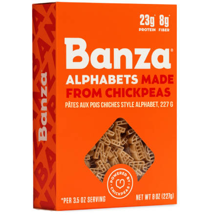 Front of Banza Chickpea Pasta Alphabets, 227g