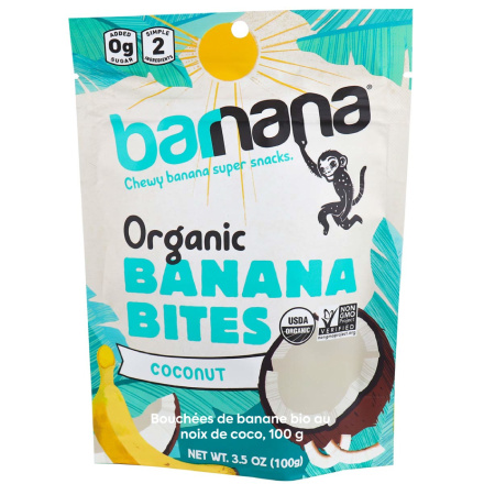 Front of Barnana Organic Chewy Banana Bites Coconut, 100g
