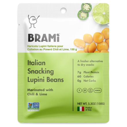 Front of Brami Italian Snacking Lupini Beans Chili Lime