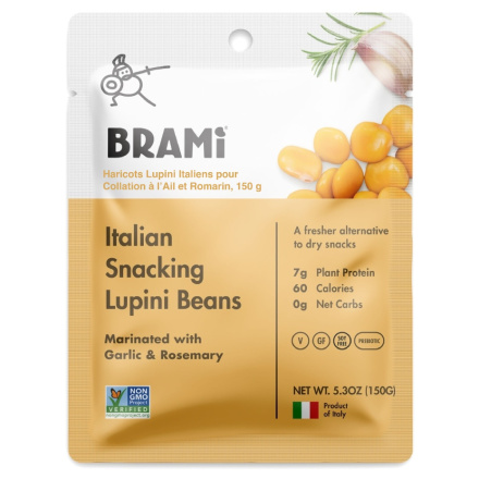 Front of Brami Italian Snackin Lupini Beans Garlic & Rosemary