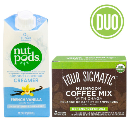 Front of Four Sigmatic + Nutpods Keto Coffee Creamer Combo