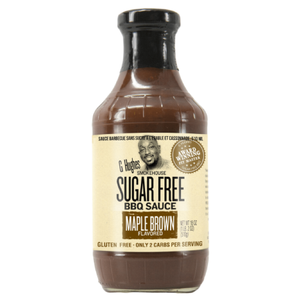 Front of G Hughes Sugar Free BBQ Sauce Maple Brown, 490mL