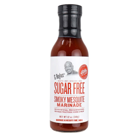Front of G Hughes Sugar Free Smoky Mesquite Marinade, 340g