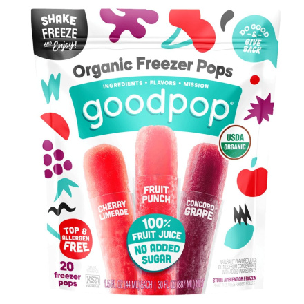 Front of Goodpop Organic Real Fruit Juice Freezer Pops, 24 Pops