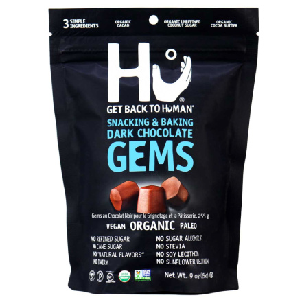 Front of Hu Kitchen Snacking and Baking Dark Chocolate Gems