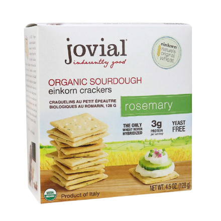 Front of Jovial Organic Sourdough Einkorn Crackers Rosemary, 128g