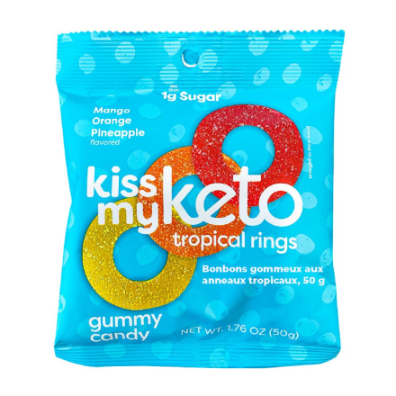Front of Kiss My Keto Tropical Rings Gummy Candy, 50g