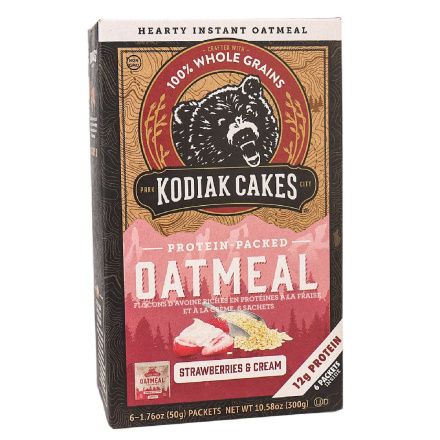 Front of Kodiak Cakes Protein-Packed Strawberries & Cream Oatmeal, 6 Packets