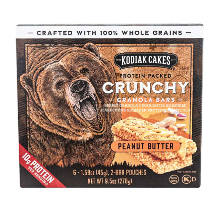 Front of Kodiak Cakes Protein-Packed Crunchy Peanut Butter Granola Bars, 6 Pack Box