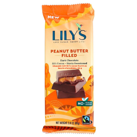 Front of Lily’s Peanut Butter Filled 55% Cocoa Dark Chocolate, 80g