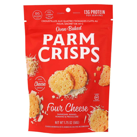 Front of ParmCrisps Oven-Baked Four Cheese Crisps, 50g pouch