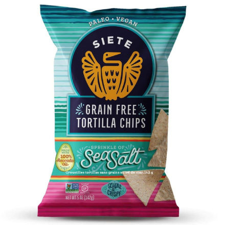 Front of Siete Sea Salt Grain Free Tortilla Chips, 142g