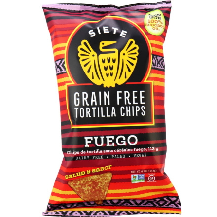 Front of Siete Fuego Grain Free Tortilla Chips, 113g