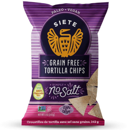 Front of Siete No Salt Grain Free Tortilla Chips, 142g