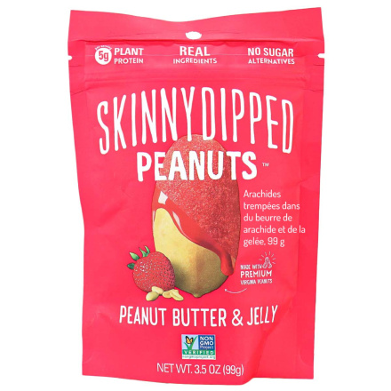 Front of Skinny Dipped Peanut Butter & Jelly Dipped Peanuts, 99g