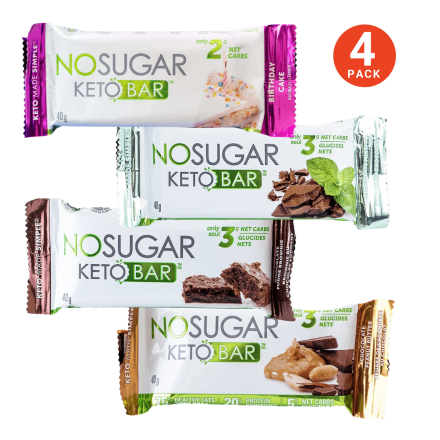Front of No Sugar Company Keto Bar Variety Pack, 4 Bars