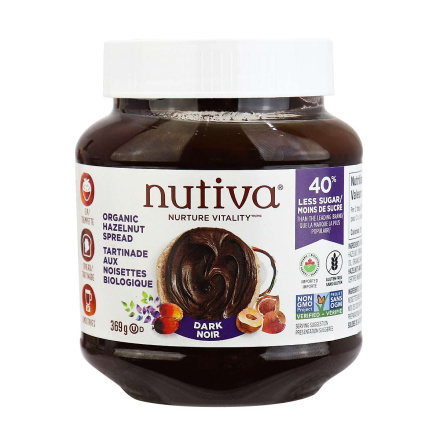 Front of Nutiva Organic Hazelnut Spread Dark Chocolate, 369g