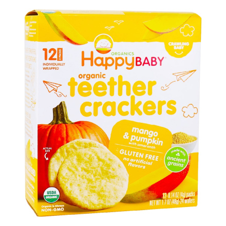 Front of Happy Baby Organics Teether Crackers Mango Pumpkin
