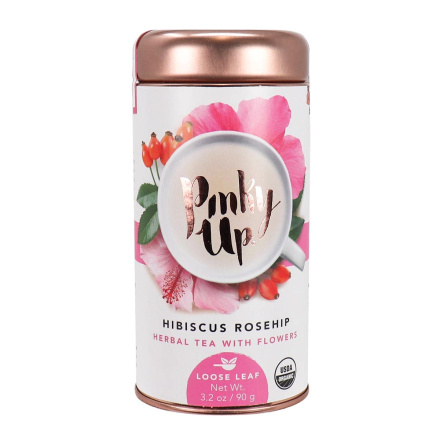 Front of Pinky Up Hibiscus Rosehip Herbal Tea with Flowers, 90g