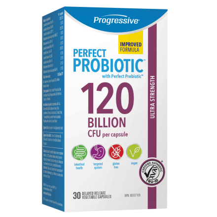 Front of Progressive Perfect Probiotic Ultra Strength 120 Billion CFU, 30 Capsules