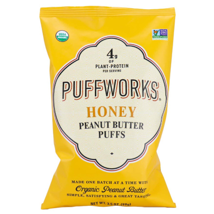 Front of Puffworks Honey Peanut Butter Puffs, 99g