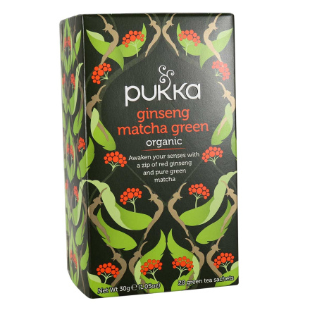 Front of Pukka Ginseng Matcha Green Organic Green Tea, 20 Sachets