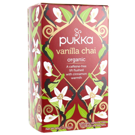 Side of Pukka Vanilla Chai Organic Caffeine-Free Herbal Tea, 20 Sachets