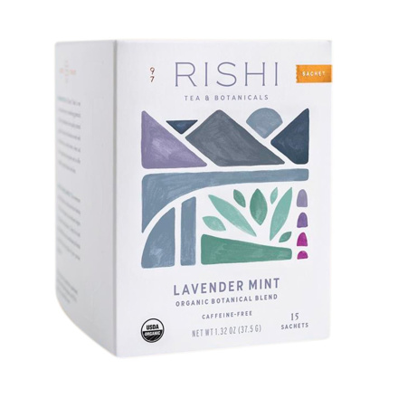 Front of Rishi Tea & Botanicals Organic Botanical Blend Lavender Mint, 15 Sachets